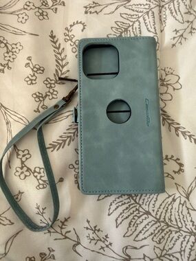 Teal Blue Wallet Phone Case with Wrist Strap